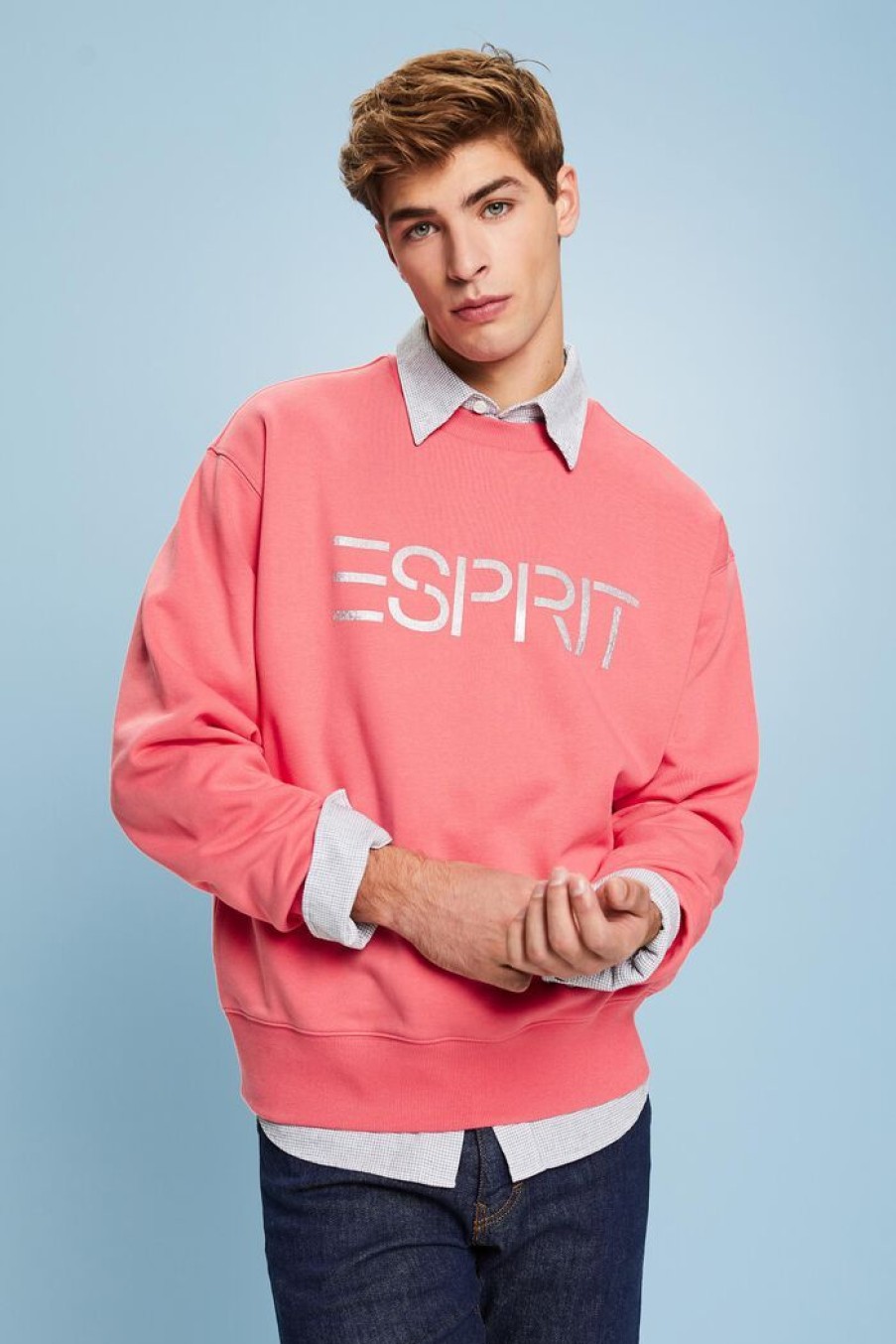 Men Esprit Sweatshirts & Hoodies | Sweatshirt Van Organic Cotton Met Ronde Hals En Logo