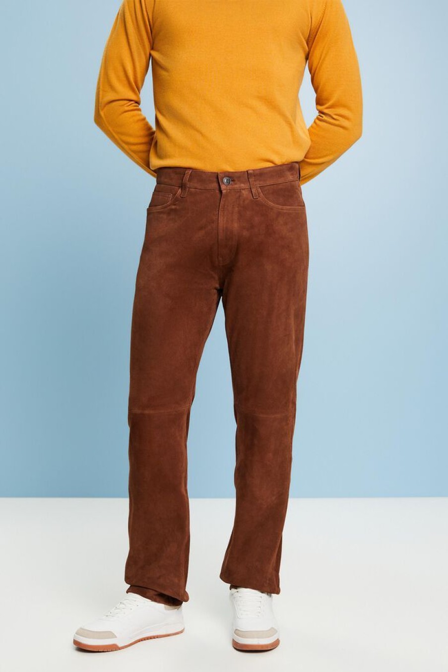 Men Esprit Broeken | Suede Broek Met Rechte Pijpen