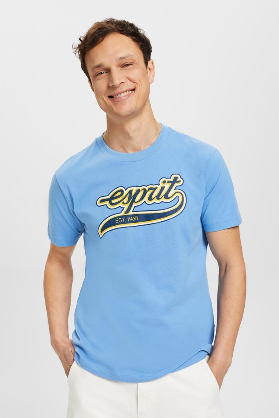 Men Esprit T-Shirts & Longsleeves | Retro T-Shirt Van Katoen Met Logo