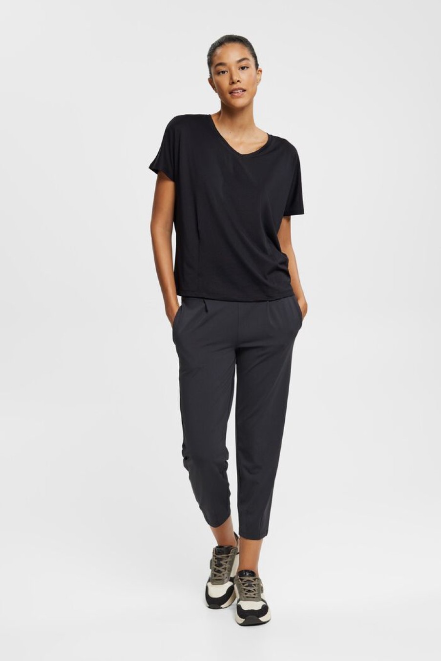 Women Esprit | Actief T-Shirt Met V-Hals Met E-Dry