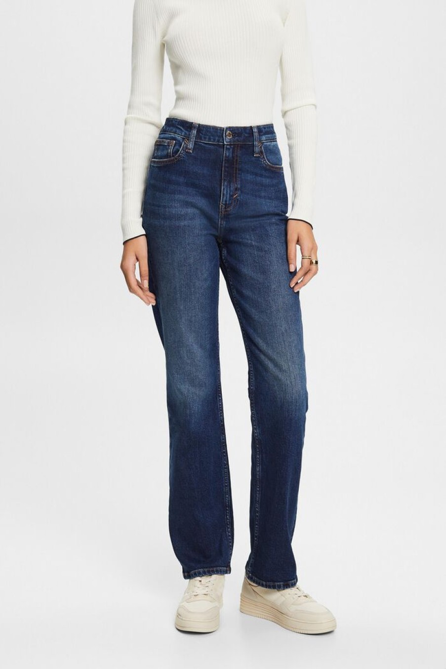 Women Esprit Jeans | Straight Jeans Met Retrolook En Hoge Taille