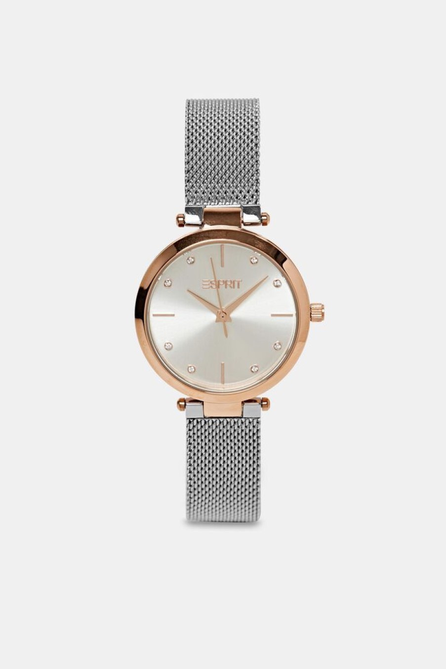 Women Esprit Horloges | Tweekleurig Horloge Met Een Bandje Van Mesh En Zirkonia