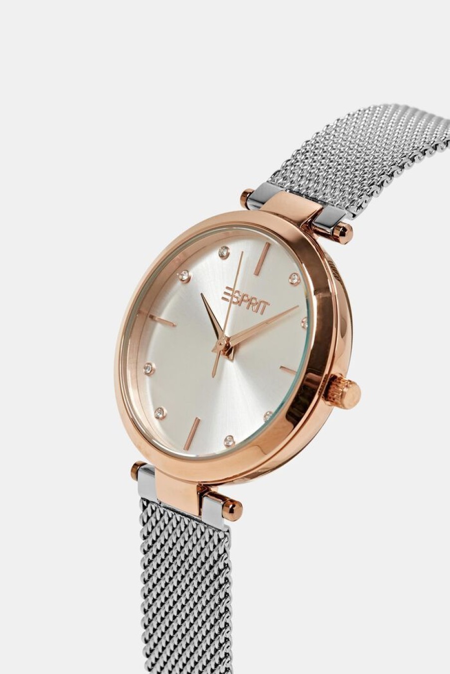 Women Esprit Horloges | Tweekleurig Horloge Met Een Bandje Van Mesh En Zirkonia