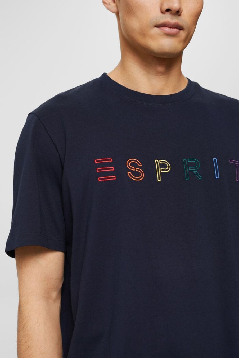 Men Esprit T-Shirts & Longsleeves | Jersey Shirt Met Borduursel