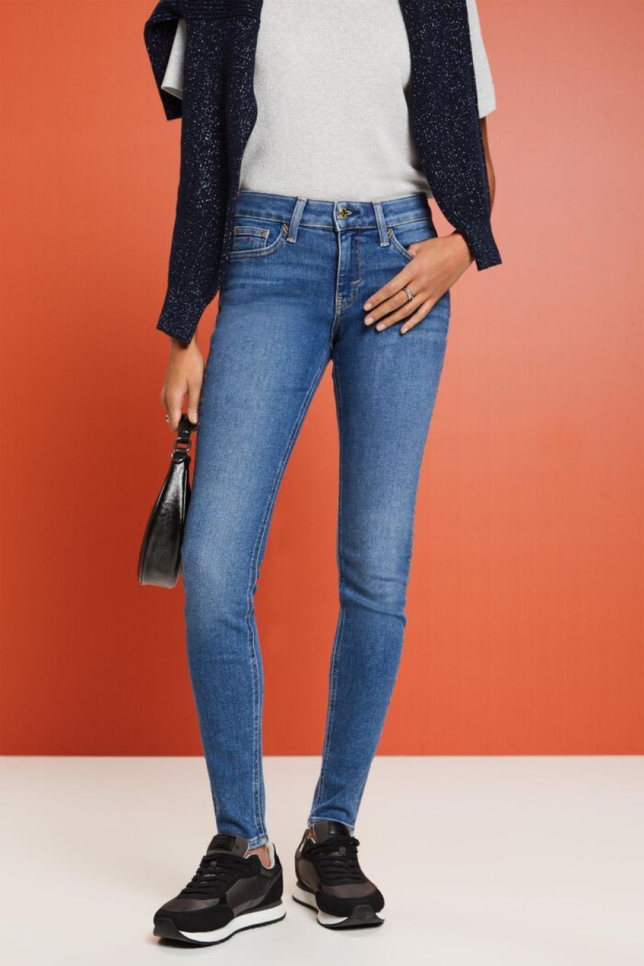 Women Esprit Jeans | Mid Rise Skinny Jeans Met Versiering