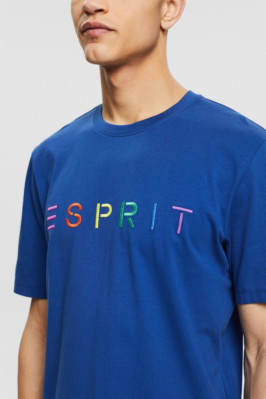 Men Esprit T-Shirts & Longsleeves | Jersey T-Shirt Met Geborduurd Logo