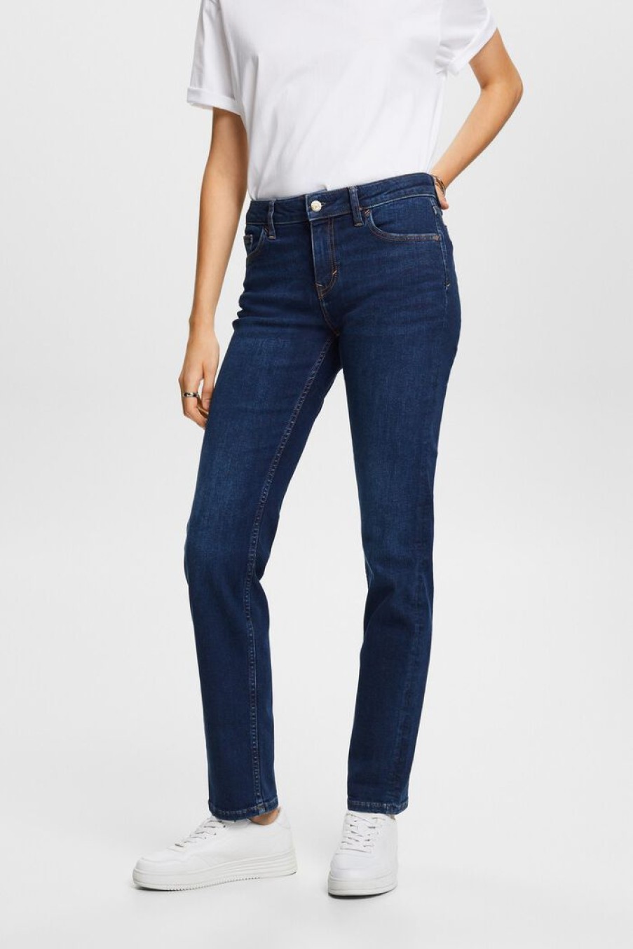 Women Esprit Jeans | Stretchjeans Met Rechte Pijpen, Katoenmix