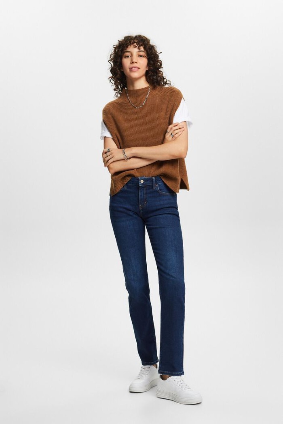 Women Esprit Jeans | Stretchjeans Met Rechte Pijpen, Katoenmix