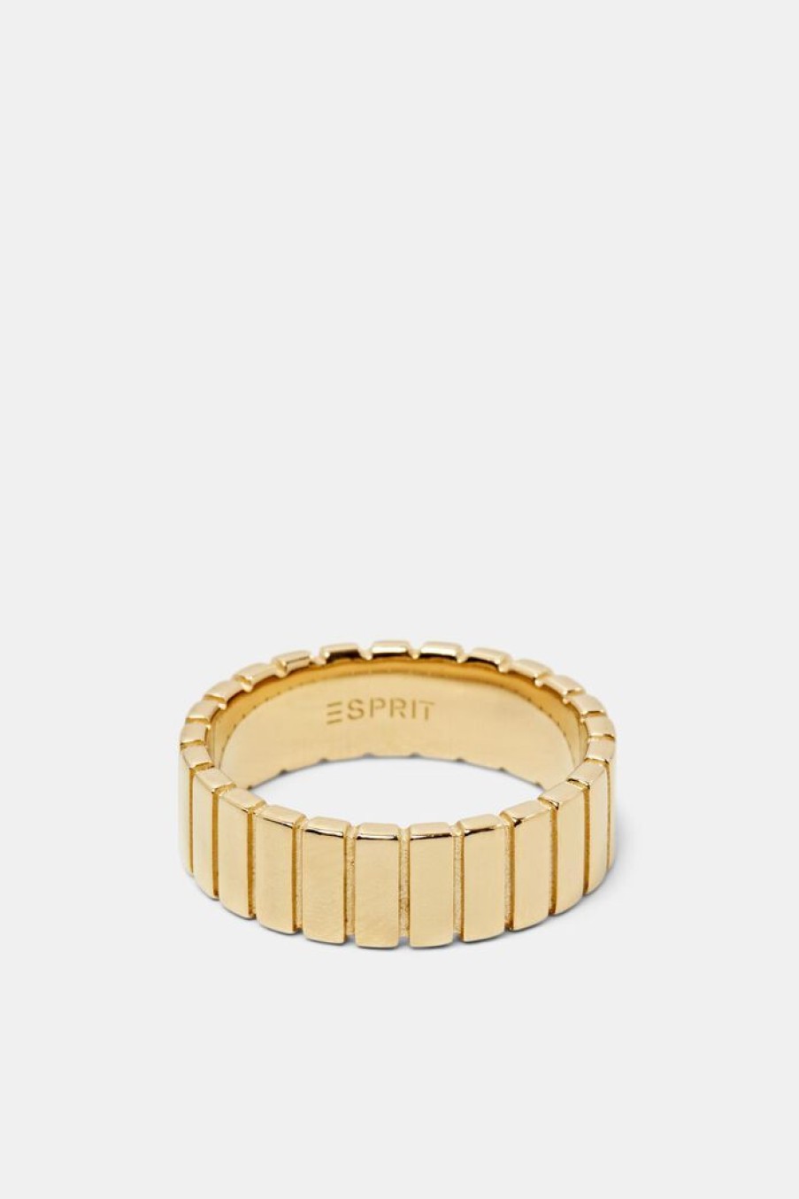 Women Esprit Sieraden | Goudkleurige Geribde Ring, Sterlingzilver