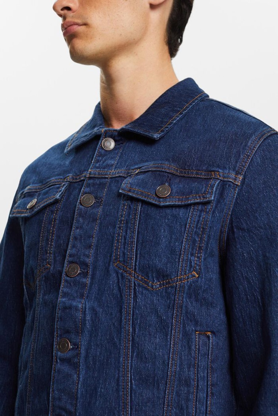 Men Esprit Jassen | Denim Trucker Jacket, Katoen Met Stretch