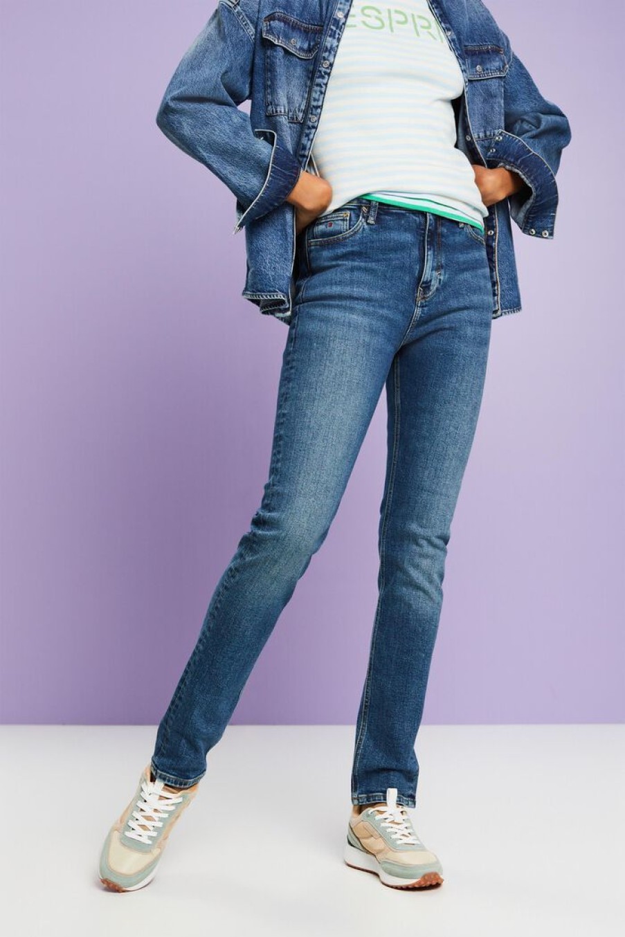 Women Esprit Jeans | Retro Slim Jeans Met Hoge Taille