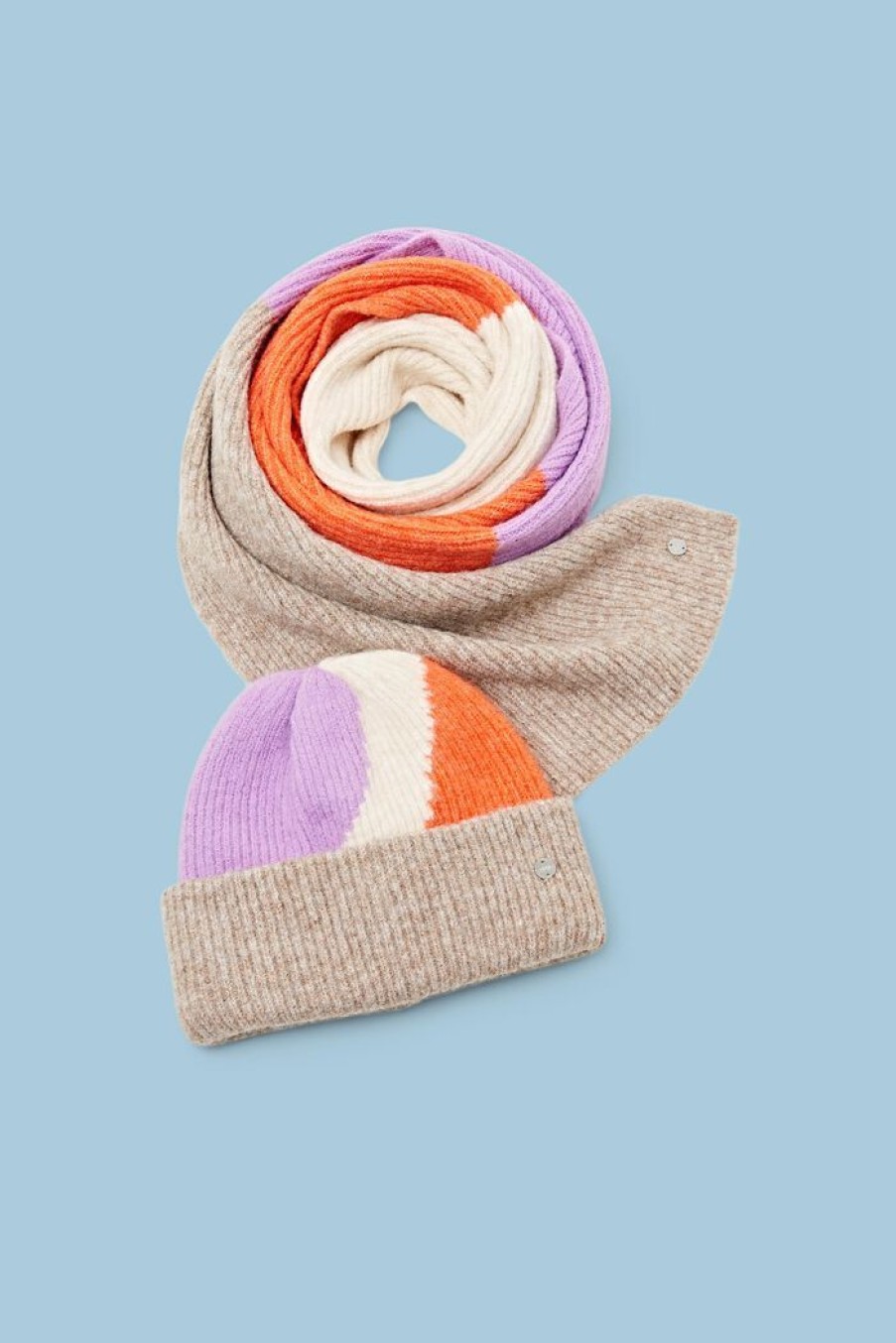 Women Esprit Sjaals | Geschenkset Met Ribgebreide Beanie En Sjaal